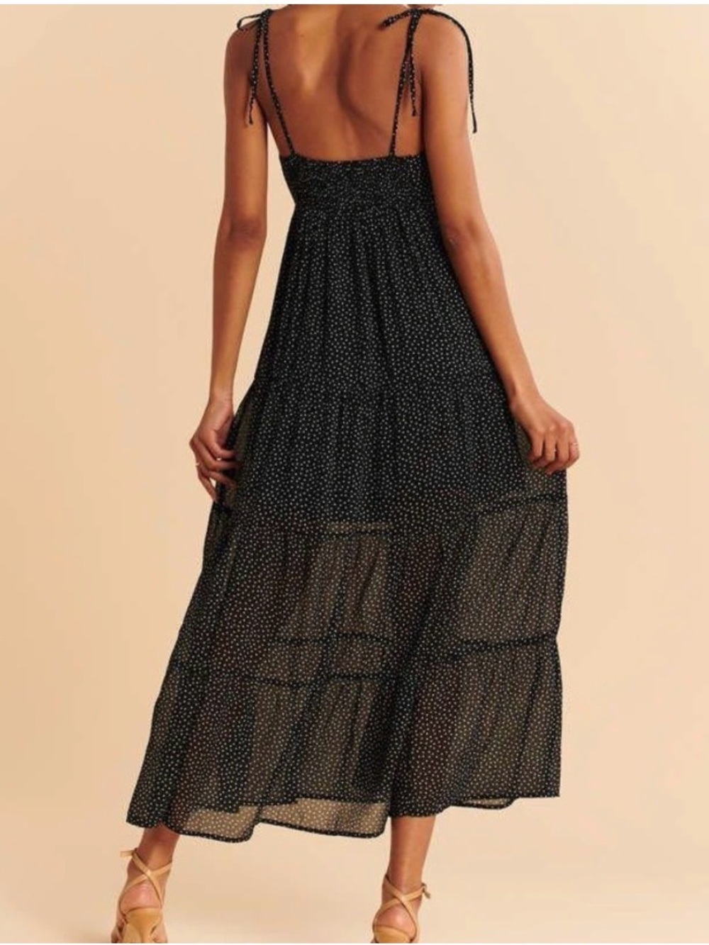 Abercrombie & Fitch Love Struck Maxi Tiered Dress Black White Polka Dot Medium M - Picture 2 of 7